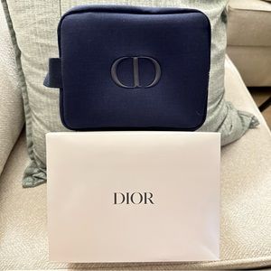 Dior Navy Toiletry Bag Dropp Kit Pouch Dior Logo Travel Bag NEW!